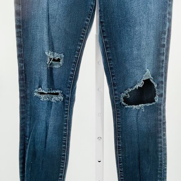 Good American Good Legs Blue Denim Dark Wash Torn Knees Skinny Leg Jeans 0/25 - Picture 5 of 10